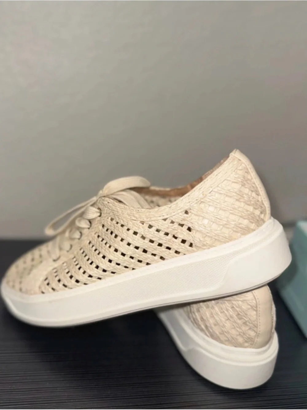 Woven Beige Women's Lace-Up Sneakers